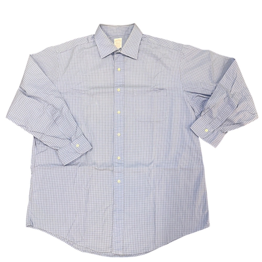 Vintage Brooks Brothers Makers Blue Brown Tattersall Check Shirt USA 16.5